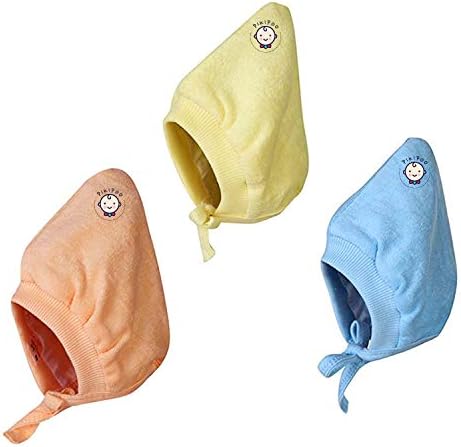 PIKIPOO Presents Soft Pure Baby Cotton Caps with Tai Knot New Born Baby Gift Set Bonnet Infant/Toddler Unisex Baby Winter Cap/Hat/Topi Pack of 3 Pcs.