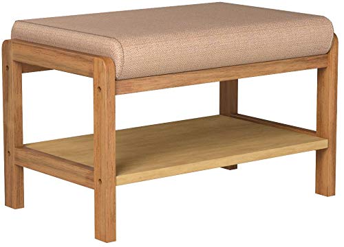 Laputa Upholstered Shoe Bench With Storage, Lightweight and Compact, Great For Entryway or Closet, Natural Wood Shoe Bench Ottoman With Padded Seat For Comfortable Seating(Beech color)