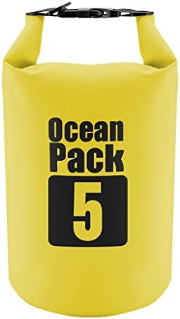 ZERRO Outdoor Backpack Waterproof Roll-Top Dry Bag Pouch Dry Sack for Rafting Boating Kayaking Fishing Water Sports (Yellow, 5L)