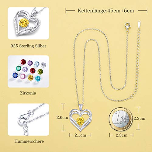 Herz Halskette 925 Sterling Silber Roségold, 5A Zirkonia Birthstone Anhänger Kette Damen Muttertag Schmuck Geschenk mit Box (Sterlingsilber November)