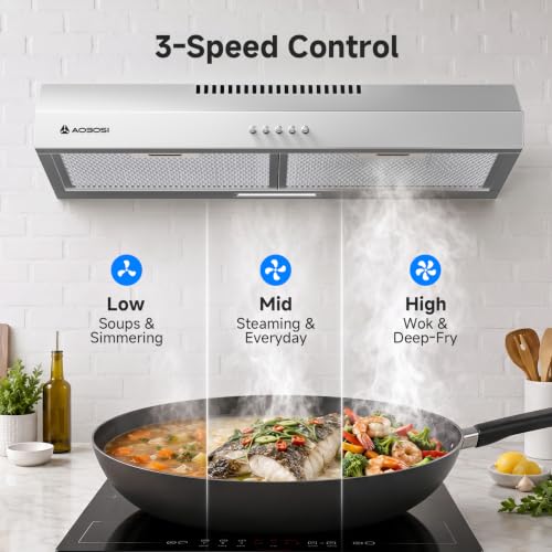 AAOBOSI A++ Cappa Aspirante 60 cm, 3 Livelli di Potenza, 230m³/h Cappa Cucina, Ricircolo e Scarico Aria con Filtro, Dotato di LED, Acciaio Inox Argento