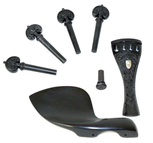 Hand Carved Inlay Ebony Violin Parts (Pegs, Chinrest, Tailpiece, Endpin, Clamps)
