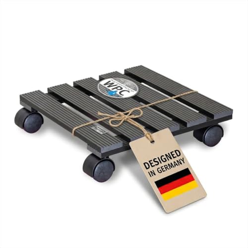 WAGNER Plant trolley WPC 29 x 29 x 8 cm I Flower trolley for indoor + outdoor use I Container trolley made of FSC® wood plastic composite, charcoal I Load capacity 60 kg - 20050001