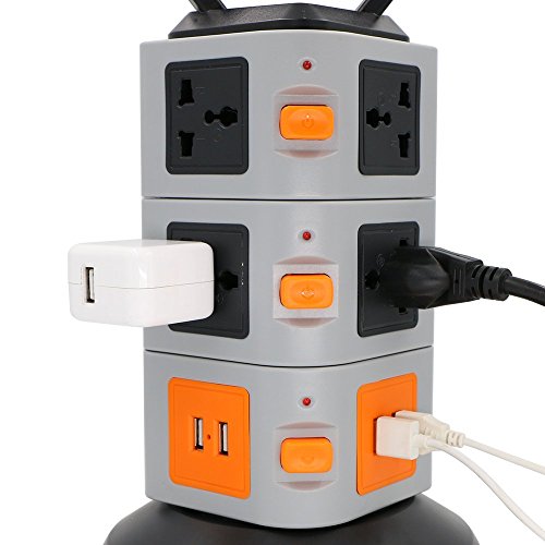 Surge Protector Power Strip, Bukm 10-Outlet 4-Port Universal USB Charging Station Overload Protection (110-250V Worldwide Voltage) for iPhone, iPad, Android Devices, Samsung, Laptop, Computer