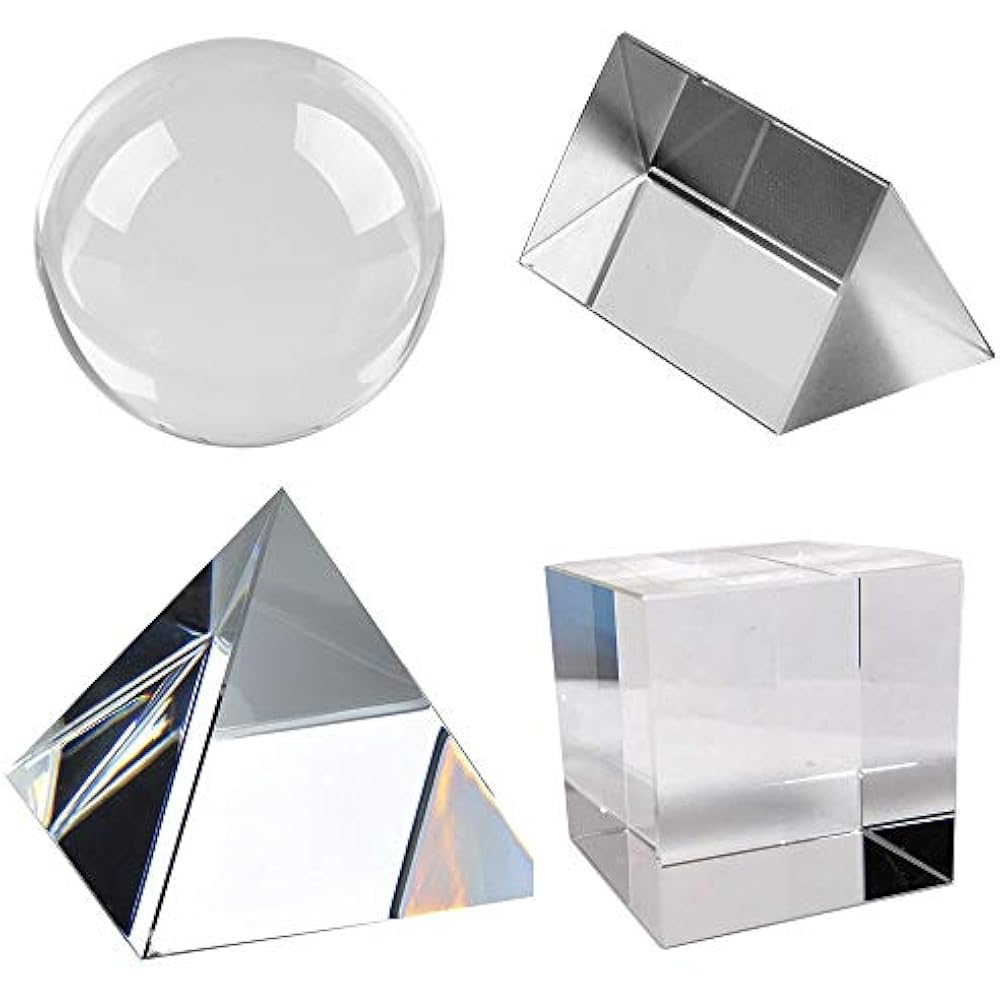 K9 Optical Crystal Photography Prism Set Of 4 Pieces, 50mm Ball, Cube