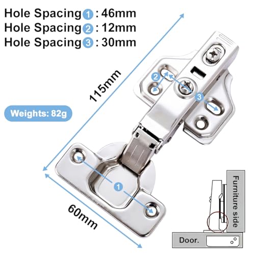 Door Hinges for Kitchen Cabinet 20Pcs, Soft Close Straight Cup Frameless Hinges with 120 Screws, Adjustable Full Overlay Hidden Concealed Hinge for Wardrobe Closet Bathroom Furniture Doors