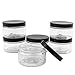 Six 4oz Clear Straight Sided PET Plastic Jars w Labels & Spatulas & Black Lids (6 Jars); Low Profile Refillable Empty BPA-free Containers Great for Cosmetics, Kitchen, Gifts & Travel (6-pack, clear)