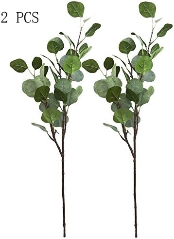 Baby Pig 2 Pcs Artificial Silver Dollar Eucalyptus Leaf Spray in Green 26.8" Tall Artificial Greenery Holiday Greens greenery for Wedding, Party, Home Decor, Office, Houseplant, Coffee House