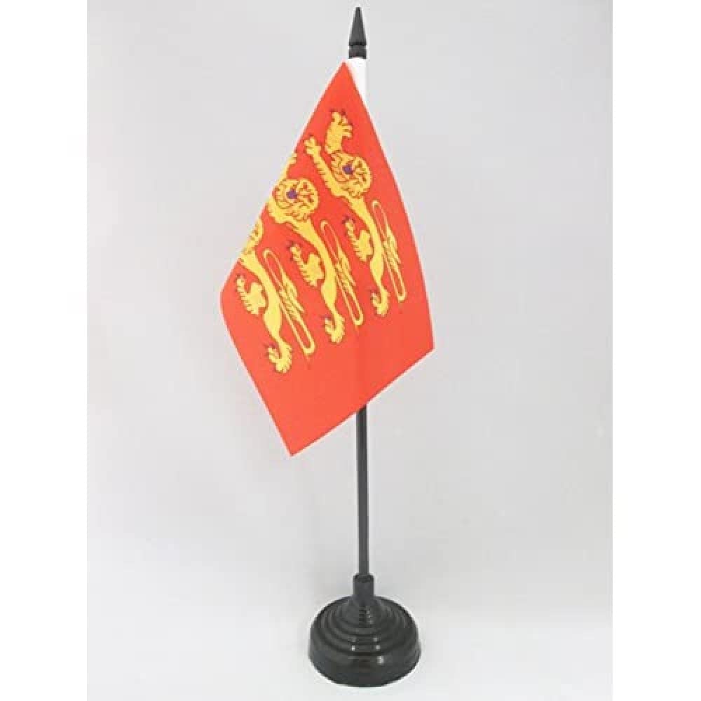 AZ FLAG - Upper Normandy Table Flag 4'' x 6'' - French region of Haute-Normandie Office Mini Banner 100% Polyester 15 x 10 cm - Mini Desk Flag with 10'' Pole and Black Plastic Base — image 1