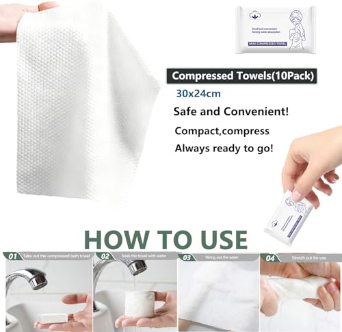 Large Disposable Towels | 20 Pack, Bath Towels(70x140cm) and Compressed Towel Tablets(30x24cm) Set, Travel Essentials Thicken and Soft Disposable Wash/Body Towel for Hotel bathroom Beach Swimming