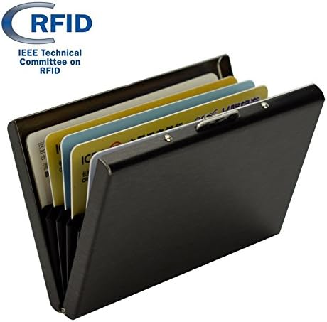 EzSos RFID Blocking Card Holder, Stainless Steel Card Case for Travel and Work, Metal ID Card Case for Men and Women, 6 Slots Card Wallet for Credit Cards and Passport, Titanium Black