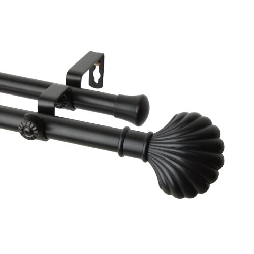 Rod Desyne Clam Double Window Curtain Rod Set, 28 to 48-Inch, Black