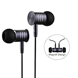 Langsdom i8 In Ear Wired Headphones Professional Bass Magnet Metal Earbuds with Microphone with Hands-free Button Heavy Stereo Bass Sweatproof Earphones for iPhone Samsung(Titanium)