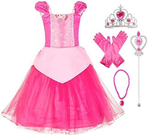 Okidokiyo Little Girls Princess Costume Halloween Party Dress Up (Toddler Pink with Accessories, 2T)