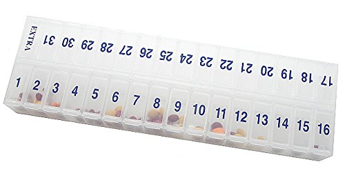 Once-a-Day Monthly Pill Organizer – Large Compartments with Removable Lid for Easy Loading – Holds 31 Days of Medications Plus Extra Compartment – BPA Free
