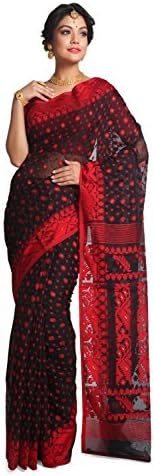 PinkLoom Women's Dhakai Jamdani Saree of bengal in Muslin(Black)