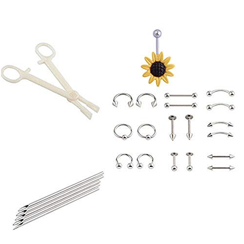 FOVIUPET Fashion Cartilage Helix Sterile Lip Nose Belly Tongue Piercing Jewelry Needles Kit Body Piercing Tool Kit Eyebrow Nipple