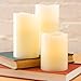 Flameless Wax Pillar Candles, Warm White Flickering LEDs, Set of 3, Remote & Batteries Included, Ivory Candle Set by LampLust