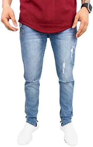 The Native Mens Distressed Denim Jeans Blue Pants Destroyed Knees Slim Fit Ankle Zippers (34)