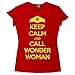 Hank Player 'Keep Calm & Call Wonder Woman' Women's T-Shirt (XL, Red)