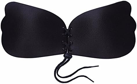 HOTOP Strapless Self Adhesive Silicone Reusable Invisible Push-up Wing-Shaped Bras (C, Black)