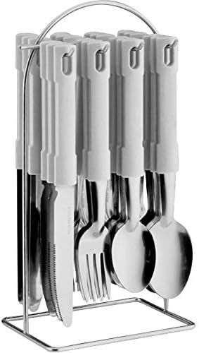 24 Piece Stainless Steel Cutlery Set including Hanging Cutlery Stand (White) - Image 3