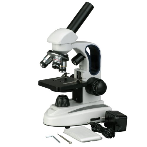 AmScope M158B-2L Cordless Compound Monocular Microscope, WF10x and WF20x Eyepieces, 40x-800x Magnification, Upper and Lower LED Illumination with Rheostat, Brightfield, Single-Lens Condenser, Coaxial Coarse and Fine Focus, Plain Stage, 110V or Battery-Powered