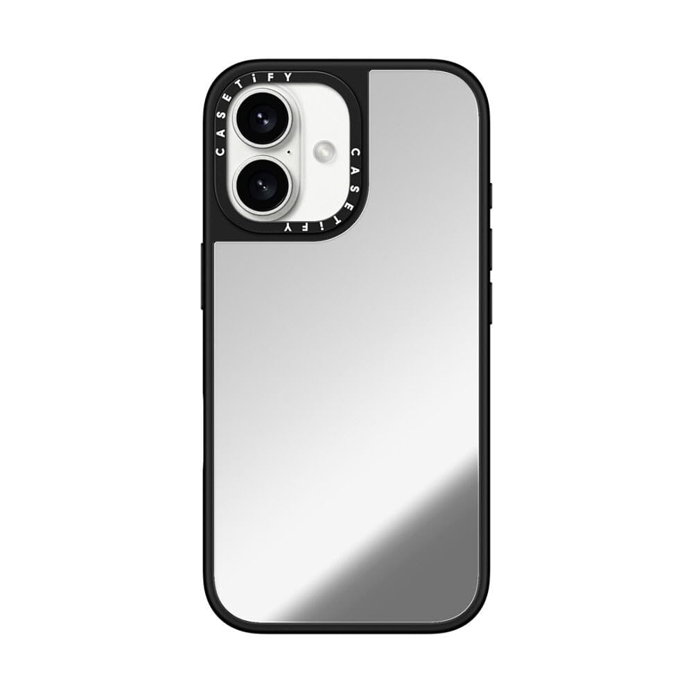 CASETiFY Mirror iPhone 16 Case [Reflective / 4.9 ft. 1X Military Grade Drop Protection/Compatible with Magsafe] - Silver on Black