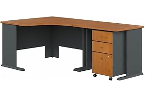 BUSH FURNITURE Bush Business Furniture Series A Corner Desk with 36W Return and Mobile File Cabinet, 48W, Natural Cherry