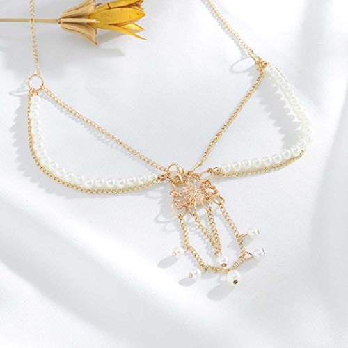 Tgirls Boho Hair Chain Jewelry Gold Pearl Pendant Festival Headband Beads Chain Egyptian Headdress for Women
