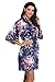Mignon Cromwell Women's Floral Bride Bridesmaids Robe Satin Wedding Kimono Bridal Dressing Gown Sleepwear, Navy, XL