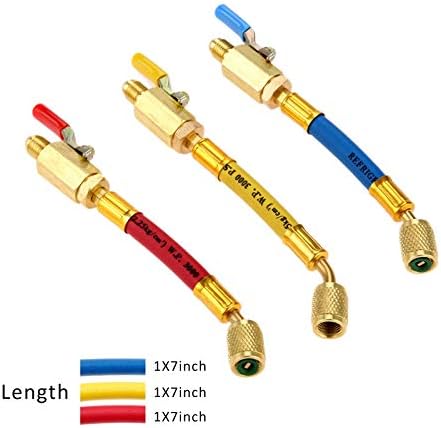 Florencey 3-Piece HVAC Manifold Gauge Hose Set - For R134A R410A R22 Refrigerant, 800 PSI, With Ball Valves