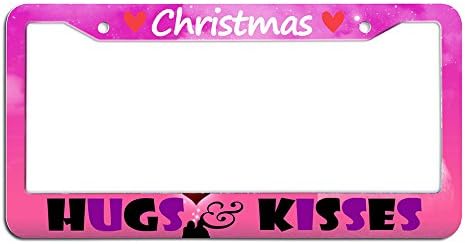 Christmas Hugs and Kisses Elegant Car Tag Frame,Plastic License Plate Tag for Girly with 2 Holes and Security Screws