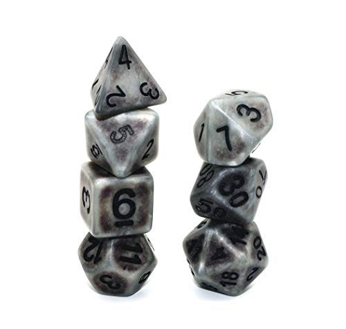 HD DND Dice Set Ancient RPG Dice for Dungeons and Dragons(D&D) Pathfinder MTG Role Playing Game Dice Polyhedral 7-Die Set with Dice Bag (Gray Black) - Thumbnail 2