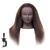 FABA Cosmetology Mannequin Head 100% Real Hair Training Head Doll with 18-20 inch Hair for Practice Styling Head with a Free Clamp Dark Brown Color (14 inch)