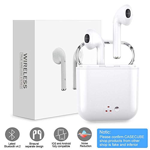Bluetooth Headphones, Wireless Earbuds Headphone Stereo in-Ear Noise Canceling Headset with 2 Wireless Built-in Mic Earphone (White)