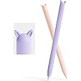 2 Pack Case Compatible with Apple Pencil 1st Generation,Cute Soft Silicone Skin Cover Sleeve Accessories Compatible with iPad Pro 9.7"/10.5"/12.9",Pink&Purple