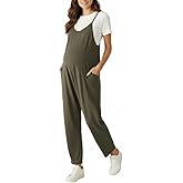 Motherhood Maternity womens Casual Baggy Sleeveless V-neck Pregnancy Romper Jumpsuit With Loose Spaghetti Straps and Pockets