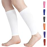 Novetec Calf Compression Sleeves for Men & Women (20-30mmhg) - Leg Compression Sleeve for Running, Cycling, Shin Splints Support, Relieve Legs Pain, Travel (One Pair)(White,Medium)
