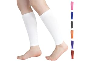 Novetec Calf Compression Sleeves for Men & Women (20-30mmhg) - Leg Compression Sleeve for Running, Cycling, Shin Splints Support, Relieve Legs Pain, Travel (One Pair)(White,Small)