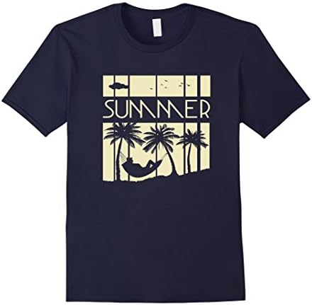 Mens Vintage Style Summer Beach T Shirt Retro Design Silhouette Large Navy