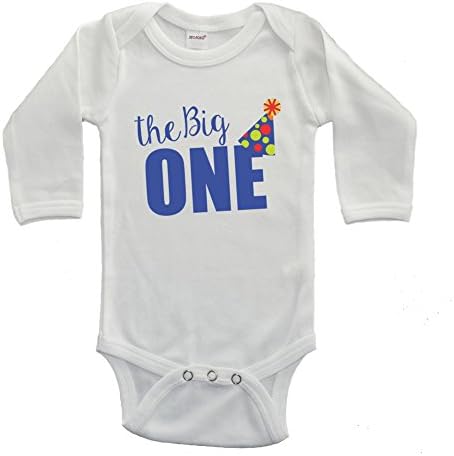 Cute in the BIG ONE Baby Bodysuit / First Birthday Bodysuit (12-18 Months, White - Long Sleeve - Blue Letters)