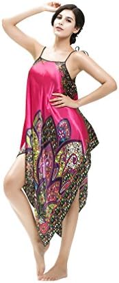 Desility Women Bohemia Style Nightgown Silk Like Sleepwear Sexy Sleep Dress