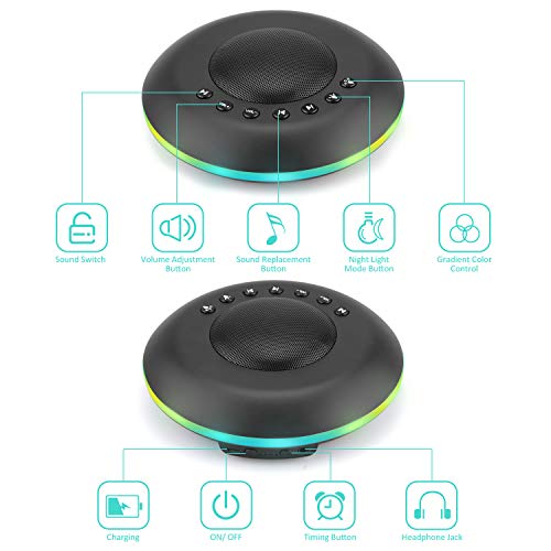 Tabiger White Noise Machine,20 Soothing Sounds Sleep Sound Therapy & Adjustable Nightlight | Timing Sleep Sound Machine | Plug in Or Battery Powered (Battery not Included)