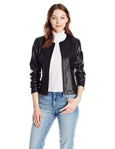 A|X Armani Exchange Women s Zip Detail Crew Neck Eco-Leather Jacket, Black, Medium