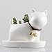 Modern Simple Balcony Small Planter Little Dog Milky White Ceramic Succulent Plant Flower Pot Miniature Decoration with Tray Neck with Bell Weaving Tail 4.5 x 2.36 x 3.46inches (NO Plants)