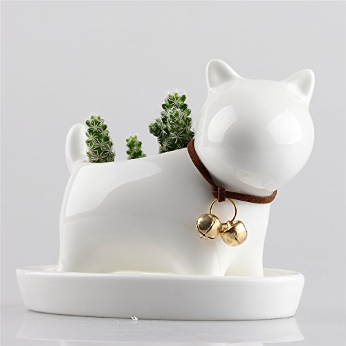 image for NCYP Little Dog White Ceramic Succulent Plant Flower Pot Flowerpot Pla