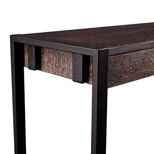 Macen Media Skinny Console Table - Slim Profile - Burnt Oak Wood Finish w/ Metal Frame - Thumbnail 4