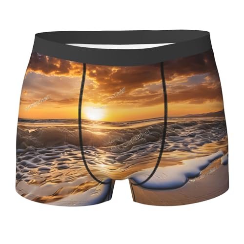 Sunset Beach Print Men'S Boxer Briefs With Elastic Comfort Fit Design For All-Day Wear