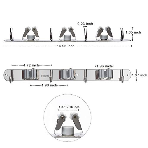 image for Hicorfe Broom Mop Holder, Stainless Steel Heavy Duty Wall Mount Storag